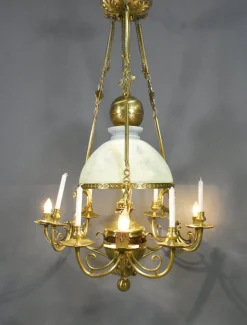 Clearance Pamono Large Napoleon III French Chandelier in Bronze and Opaline