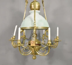 Clearance Pamono Large Napoleon III French Chandelier in Bronze and Opaline