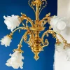 Hot Pamono Large Ornate Bronze Chandelier with Floral Frosted Glass Shades, 1890s