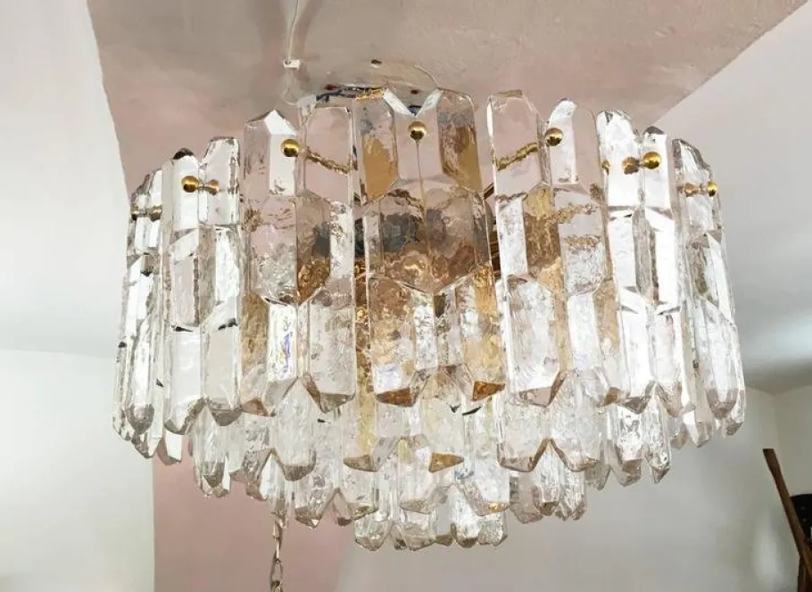 New Pamono Large Palazzo Flush Mount Ice Glass Chandelier from J. T. Kalmar, 1970s