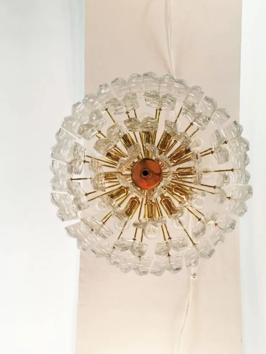 New Pamono Large Palazzo Flush Mount Ice Glass Chandelier from J. T. Kalmar, 1970s