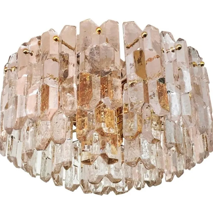 New Pamono Large Palazzo Flush Mount Ice Glass Chandelier from J. T. Kalmar, 1970s