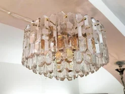New Pamono Large Palazzo Flush Mount Ice Glass Chandelier from J. T. Kalmar, 1970s