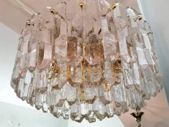New Pamono Large Palazzo Flush Mount Ice Glass Chandelier from J. T. Kalmar, 1970s