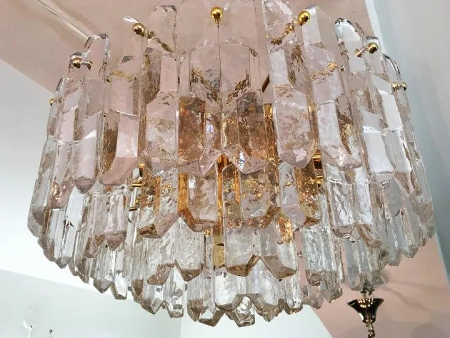 New Pamono Large Palazzo Flush Mount Ice Glass Chandelier from J. T. Kalmar, 1970s
