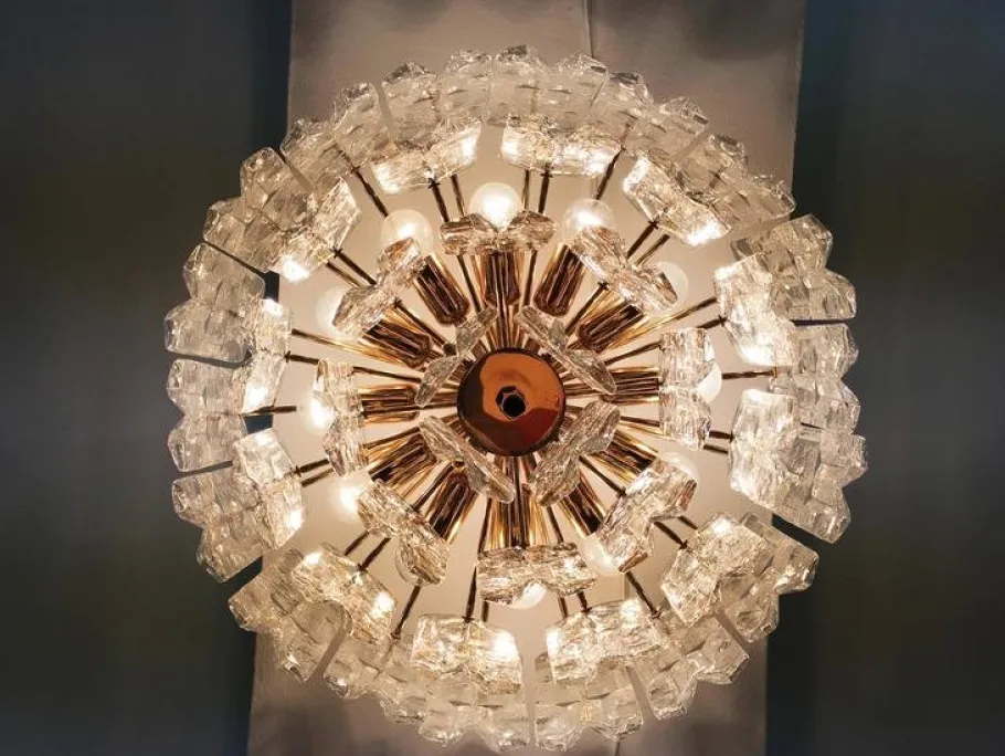 New Pamono Large Palazzo Flush Mount Ice Glass Chandelier from J. T. Kalmar, 1970s