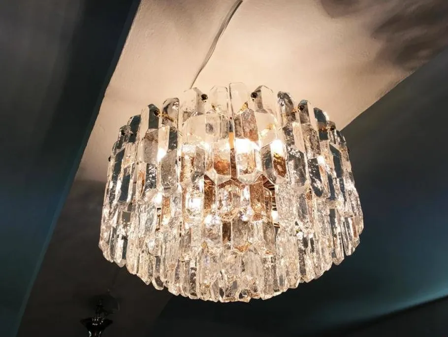New Pamono Large Palazzo Flush Mount Ice Glass Chandelier from J. T. Kalmar, 1970s