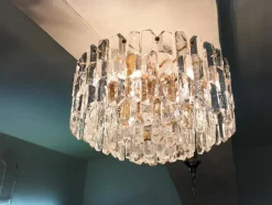 New Pamono Large Palazzo Flush Mount Ice Glass Chandelier from J. T. Kalmar, 1970s