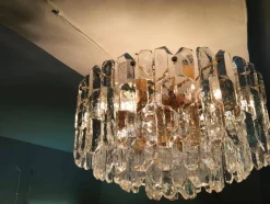 New Pamono Large Palazzo Flush Mount Ice Glass Chandelier from J. T. Kalmar, 1970s
