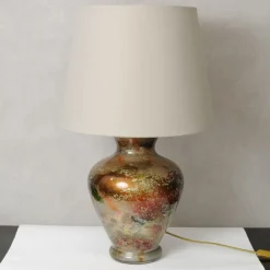 New Pamono Large Patinated Glass Table Lamp from Laque Line, 1970s