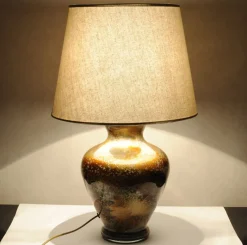 New Pamono Large Patinated Glass Table Lamp from Laque Line, 1970s