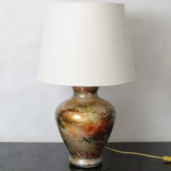 New Pamono Large Patinated Glass Table Lamp from Laque Line, 1970s