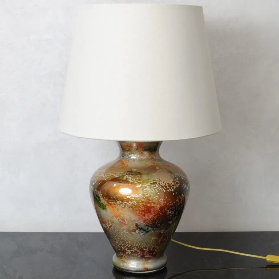 New Pamono Large Patinated Glass Table Lamp from Laque Line, 1970s
