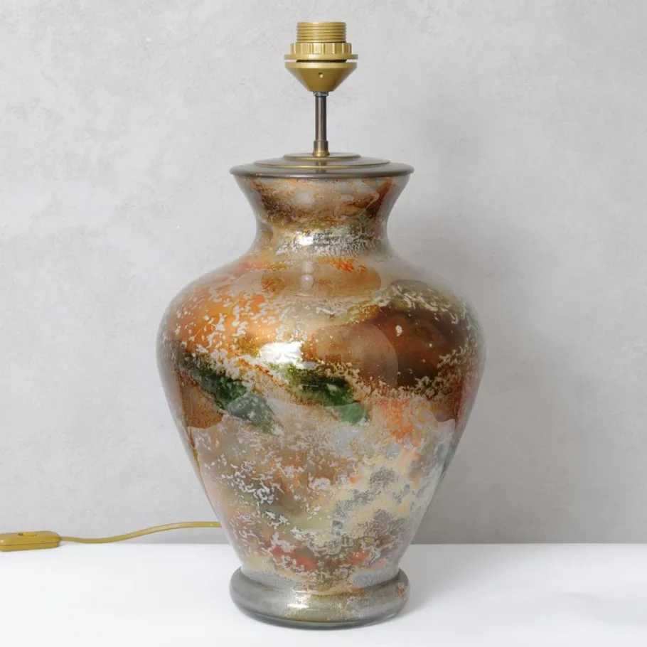 New Pamono Large Patinated Glass Table Lamp from Laque Line, 1970s