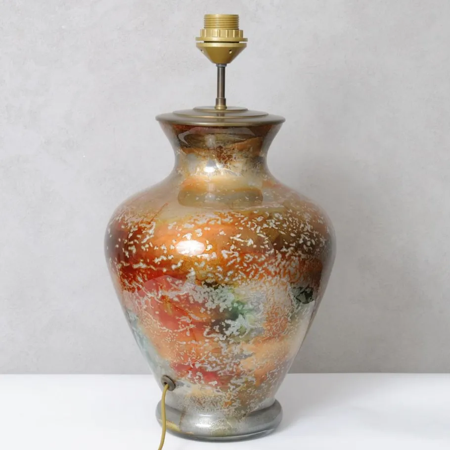 New Pamono Large Patinated Glass Table Lamp from Laque Line, 1970s