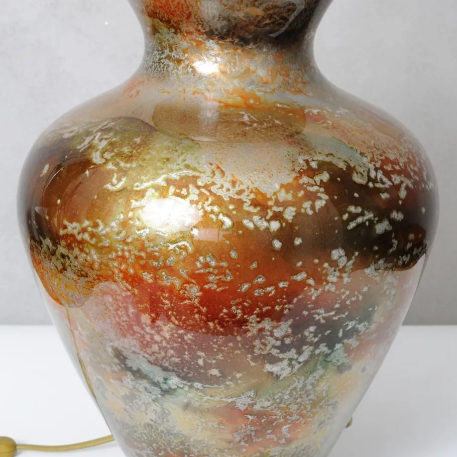 New Pamono Large Patinated Glass Table Lamp from Laque Line, 1970s