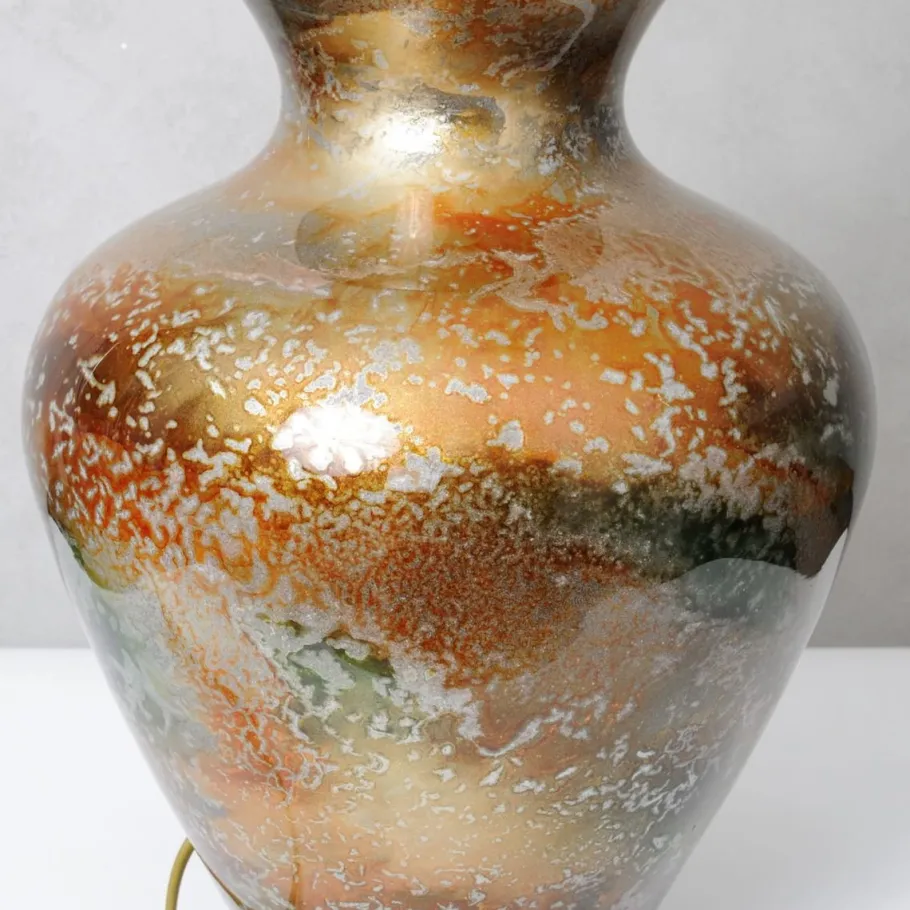 New Pamono Large Patinated Glass Table Lamp from Laque Line, 1970s