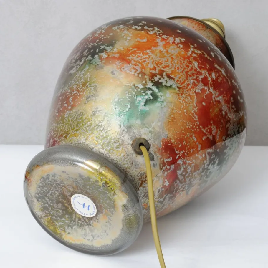 New Pamono Large Patinated Glass Table Lamp from Laque Line, 1970s