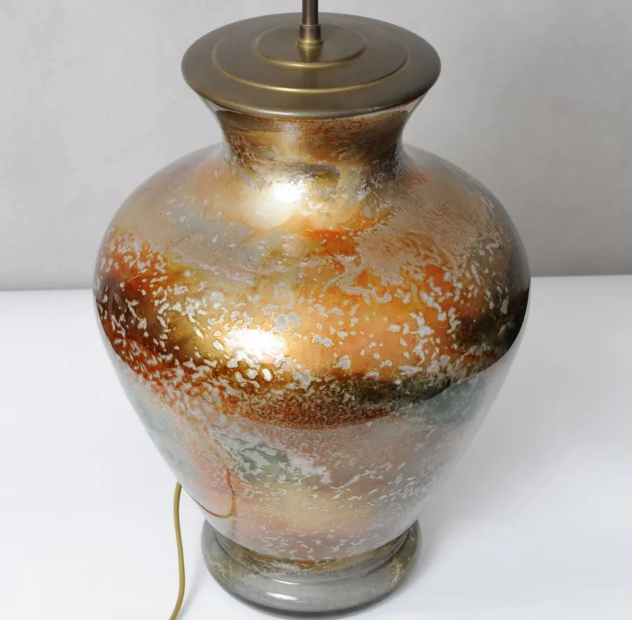 New Pamono Large Patinated Glass Table Lamp from Laque Line, 1970s