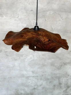Hot Pamono Large Pendant Light in Corrugated Teak Leaf