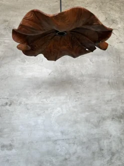 Hot Pamono Large Pendant Light in Corrugated Teak Leaf