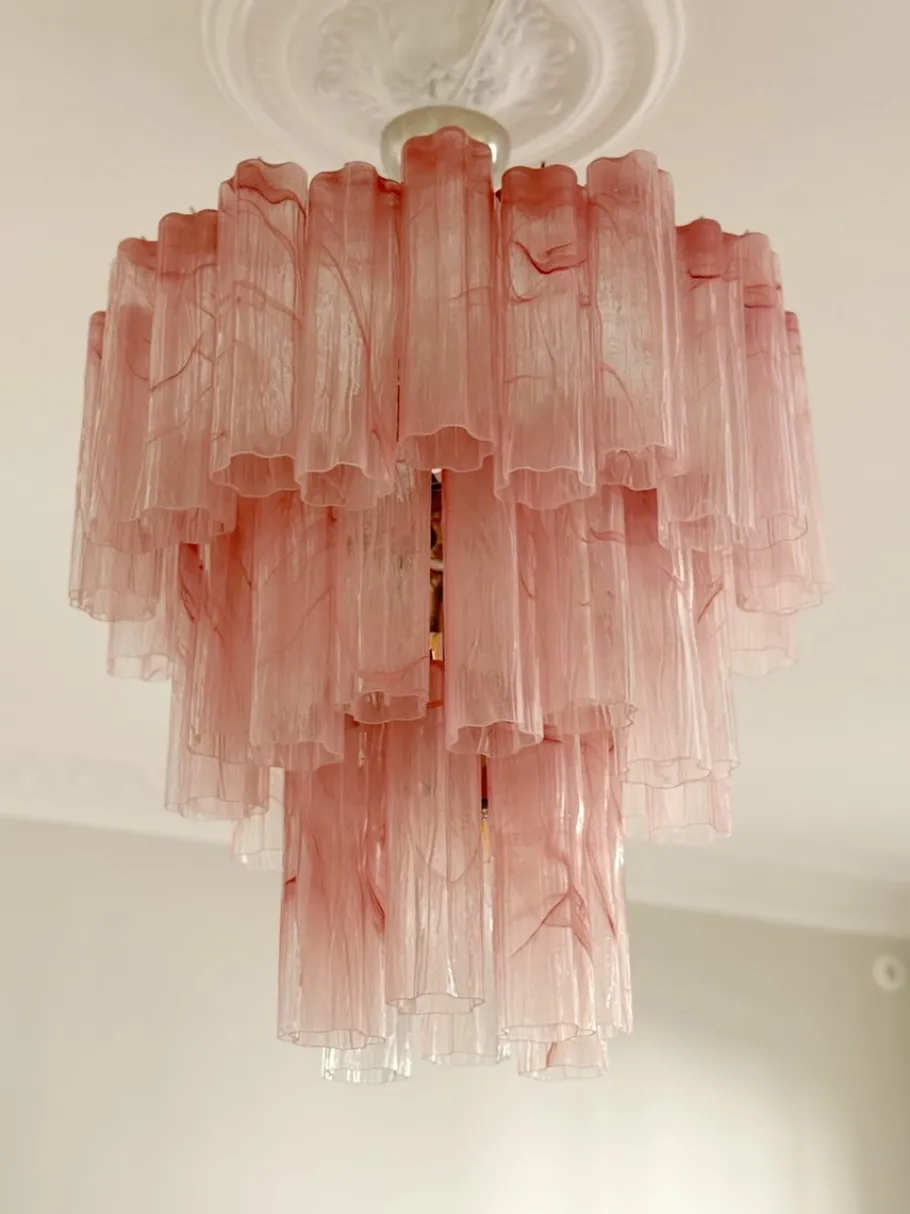 Discount Pamono Large Pink Murano Glass Chandeliers, Set of 2