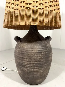 Sale Pamono Large Pottery Amphora Floor Lamp with Caned Lamp Shade, 1960s