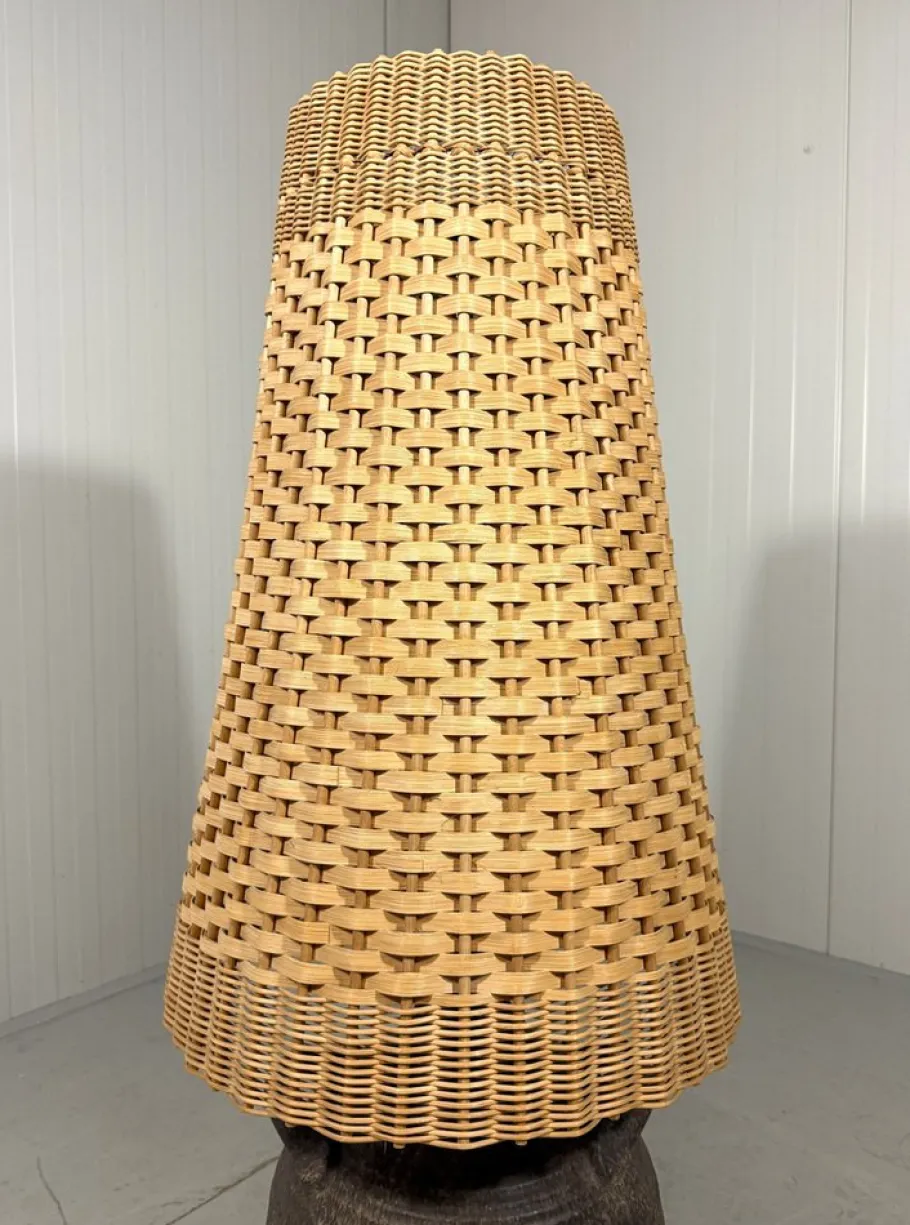 Sale Pamono Large Pottery Amphora Floor Lamp with Caned Lamp Shade, 1960s