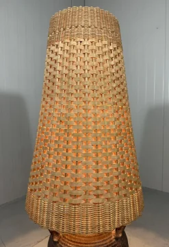 Sale Pamono Large Pottery Amphora Floor Lamp with Caned Lamp Shade, 1960s