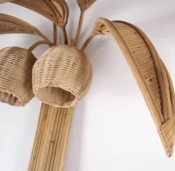 New Pamono Large Rattan Palm Tree Sconce, 1980s
