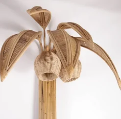 New Pamono Large Rattan Palm Tree Sconce, 1980s