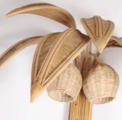 New Pamono Large Rattan Palm Tree Sconce, 1980s