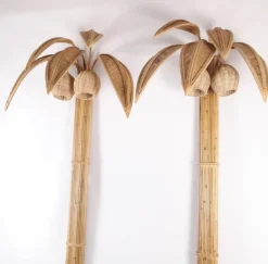 New Pamono Large Rattan Palm Tree Sconce, 1980s