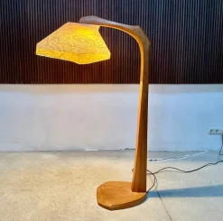 Discount Pamono Large Sculptural Anthroposophical Wood and Parchment Arc Floor Lamp, Dornach, Germany, 1950s