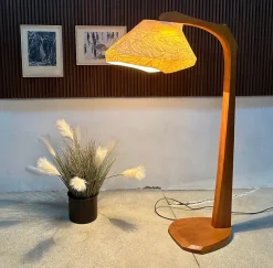 Discount Pamono Large Sculptural Anthroposophical Wood and Parchment Arc Floor Lamp, Dornach, Germany, 1950s