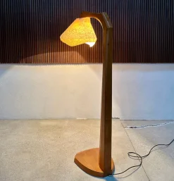 Discount Pamono Large Sculptural Anthroposophical Wood and Parchment Arc Floor Lamp, Dornach, Germany, 1950s