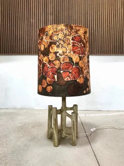 Best Pamono Large Sculptural Ceramic Table Lamp with Batik Shade, 1960s