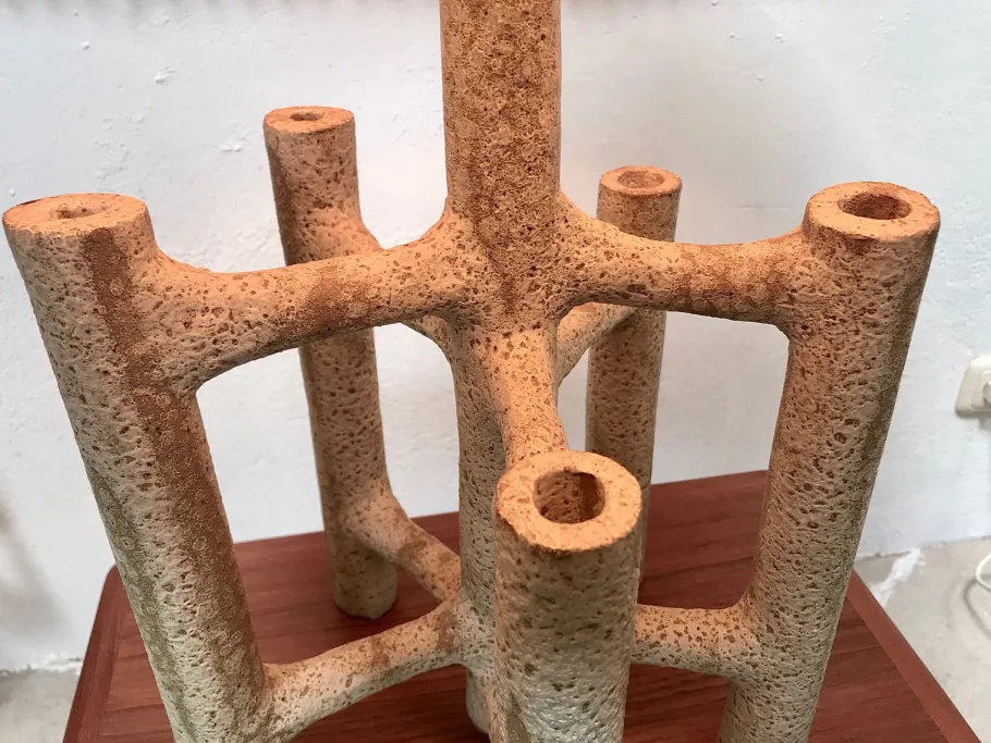 Best Pamono Large Sculptural Ceramic Table Lamp with Batik Shade, 1960s