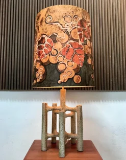 Best Pamono Large Sculptural Ceramic Table Lamp with Batik Shade, 1960s
