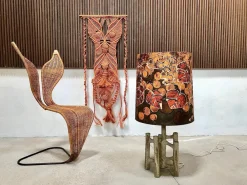 Best Pamono Large Sculptural Ceramic Table Lamp with Batik Shade, 1960s