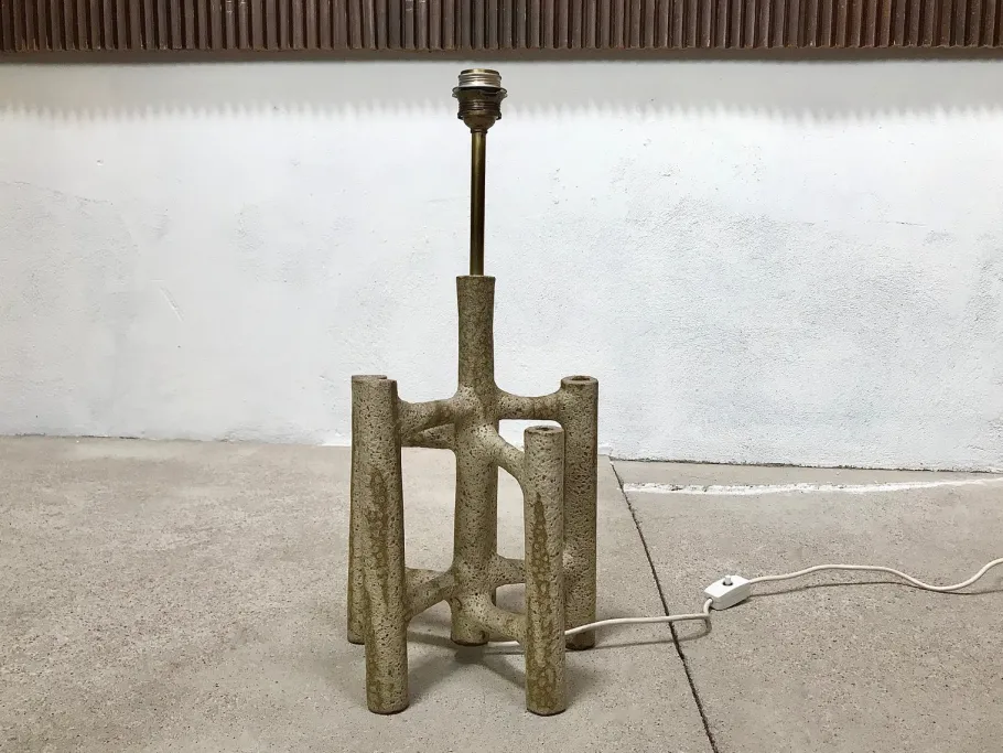 Best Pamono Large Sculptural Ceramic Table Lamp with Batik Shade, 1960s