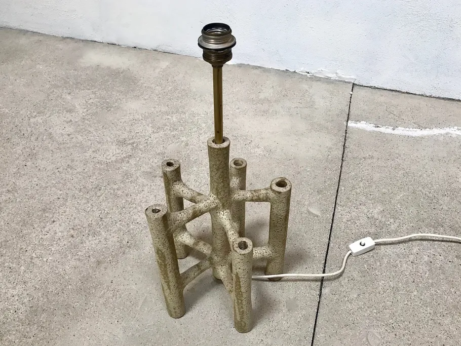 Best Pamono Large Sculptural Ceramic Table Lamp with Batik Shade, 1960s