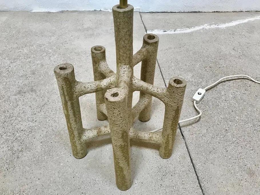 Best Pamono Large Sculptural Ceramic Table Lamp with Batik Shade, 1960s