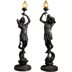 Discount Pamono Large Sculptural Male and Female Lamps in Bronze, 1920s, Set of 2
