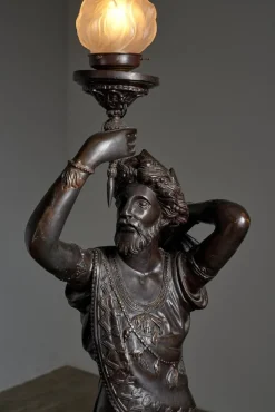 Discount Pamono Large Sculptural Male and Female Lamps in Bronze, 1920s, Set of 2