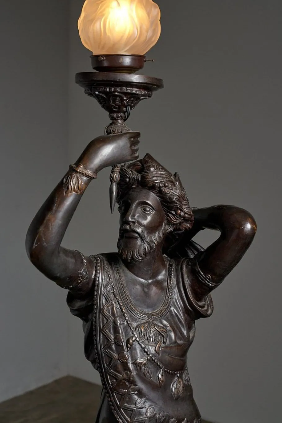 Discount Pamono Large Sculptural Male and Female Lamps in Bronze, 1920s, Set of 2