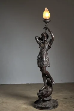 Discount Pamono Large Sculptural Male and Female Lamps in Bronze, 1920s, Set of 2