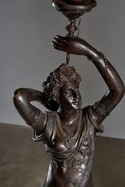 Discount Pamono Large Sculptural Male and Female Lamps in Bronze, 1920s, Set of 2