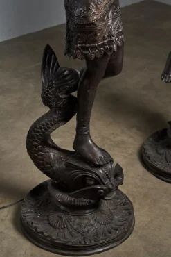 Discount Pamono Large Sculptural Male and Female Lamps in Bronze, 1920s, Set of 2