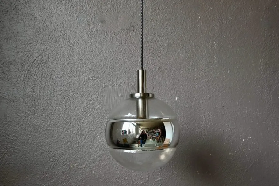 Sale Pamono Large Silver Glass Ball Pendant from Peill & Putzler